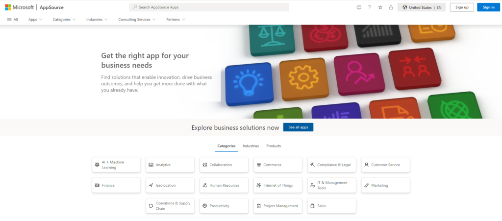 Image of the Microsoft AppSource website