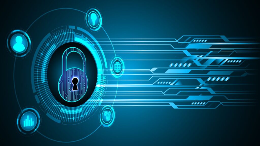 Closed padlock symbol over a digital circuit background, representing cybersecurity, data protection, and secure information systems.